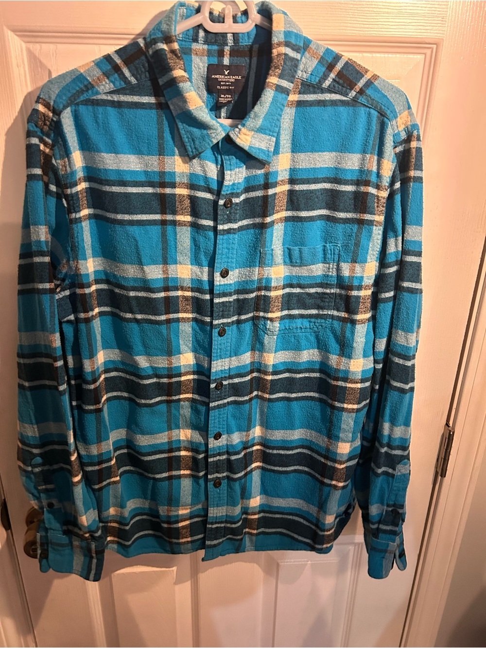 Vintage American Eagle Outfitters Turquoise Plaid Button-Down Shirt